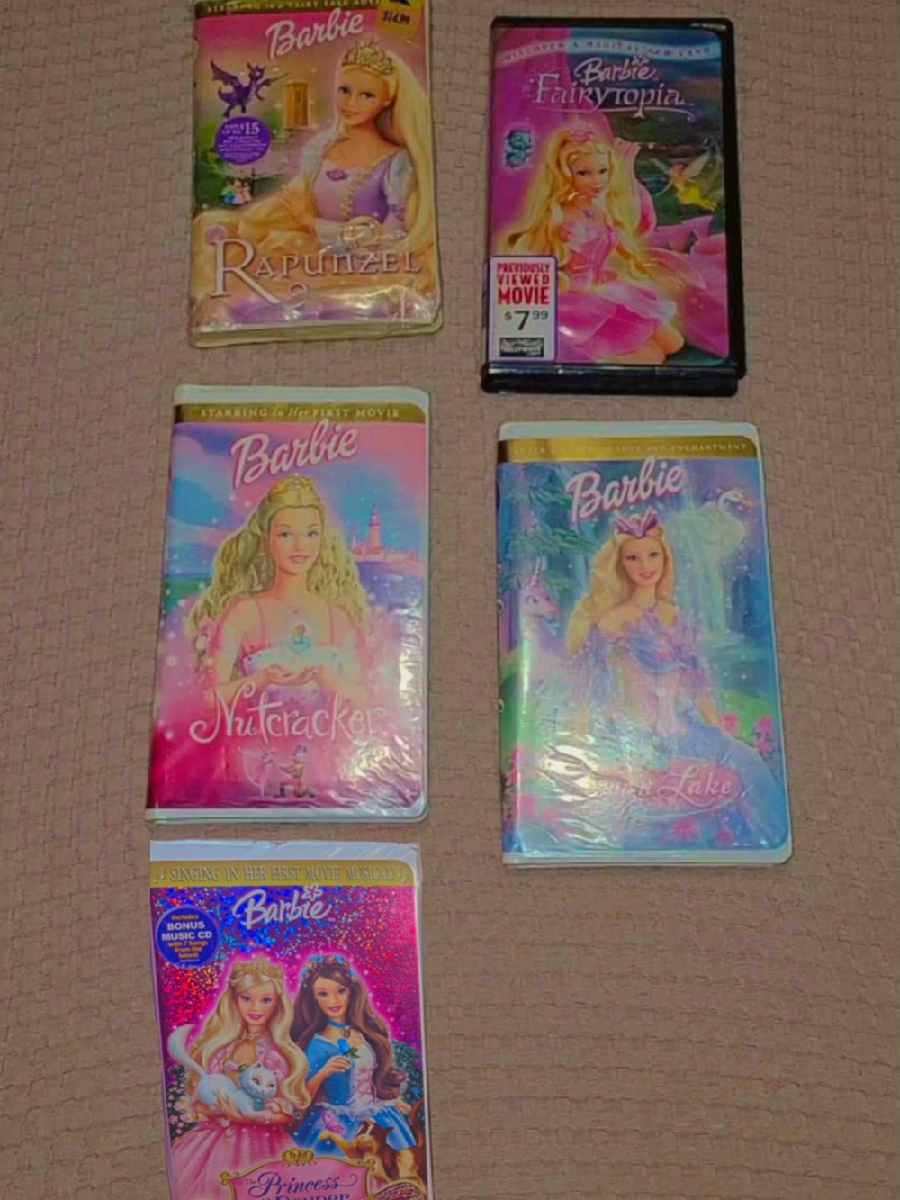 Vintage Barbie VHS Lot Of 5 New & Used Fairytopia Princess& The Pauper Swan Lake